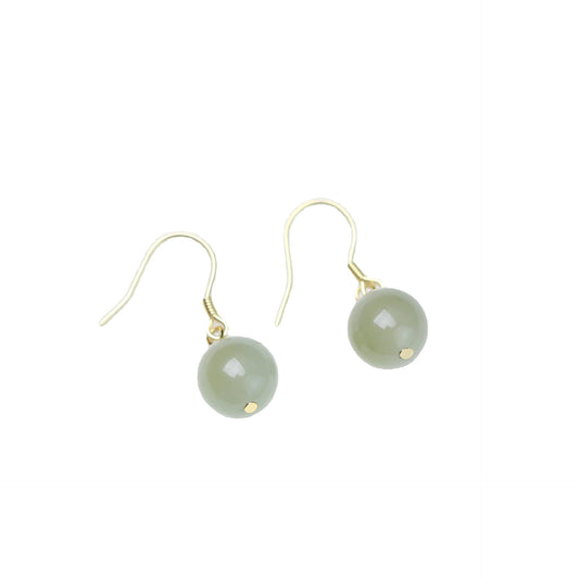 Natural Hetian jade clear water round bead ear hook