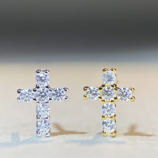 Boucles d'oreilles Moissanite en argent sterling S925 unisexe, croix en or plaqué rhodium