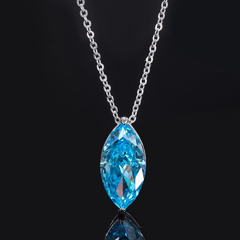 S925 full-body silver imitation colored gemstone high carbon diamond radiant cut marquise pendant center stone 9*18