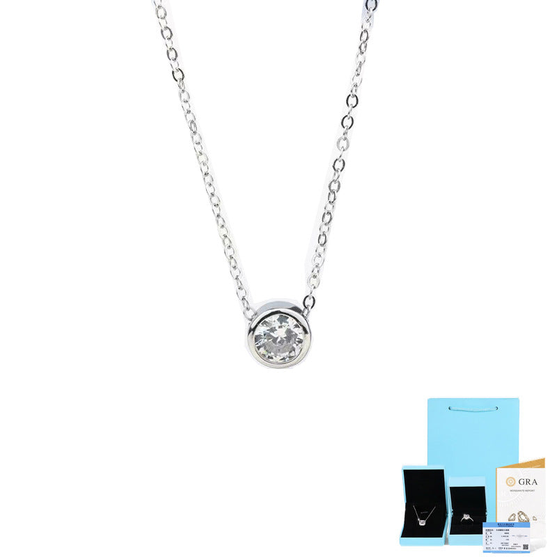 Necklace S925 Silver Plated Rose Gold Inlaid Mosonite Bubble Pendant with Chain Silver Jewelry