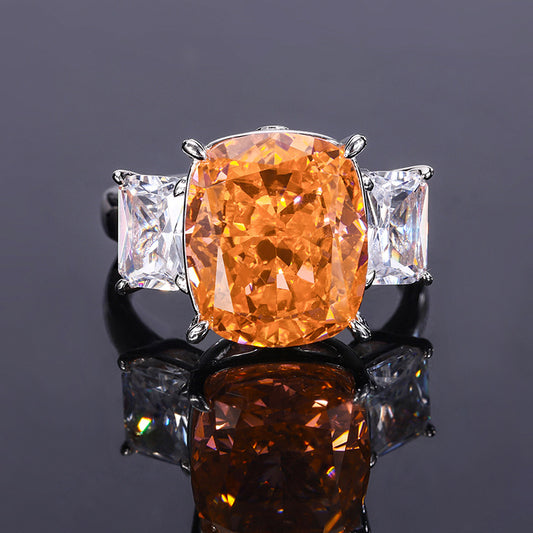 S925 Full body Silver High Carbon Diamond Ice Flower Cut Texture Women's Ring Diamond 11 * 13