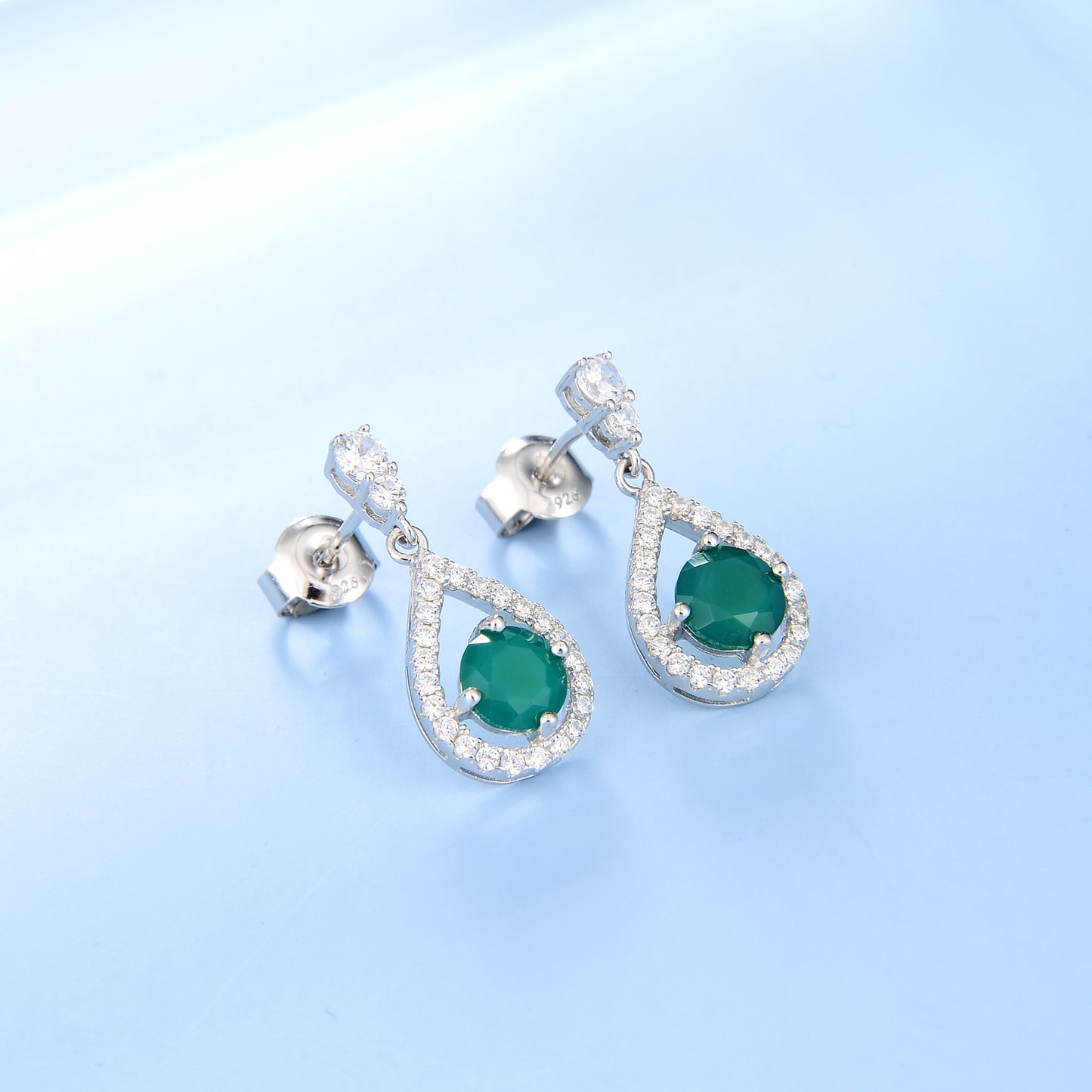 Natural Colorful Treasure Earrings and Earrings Set with Green Agate s925 Silver Gemstone Earrings and Earstuds