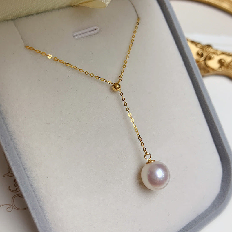 [DF]Radiant Elegance: 18K Gold Freshwater Pearl Y Necklace - Sublime Round Luminescence