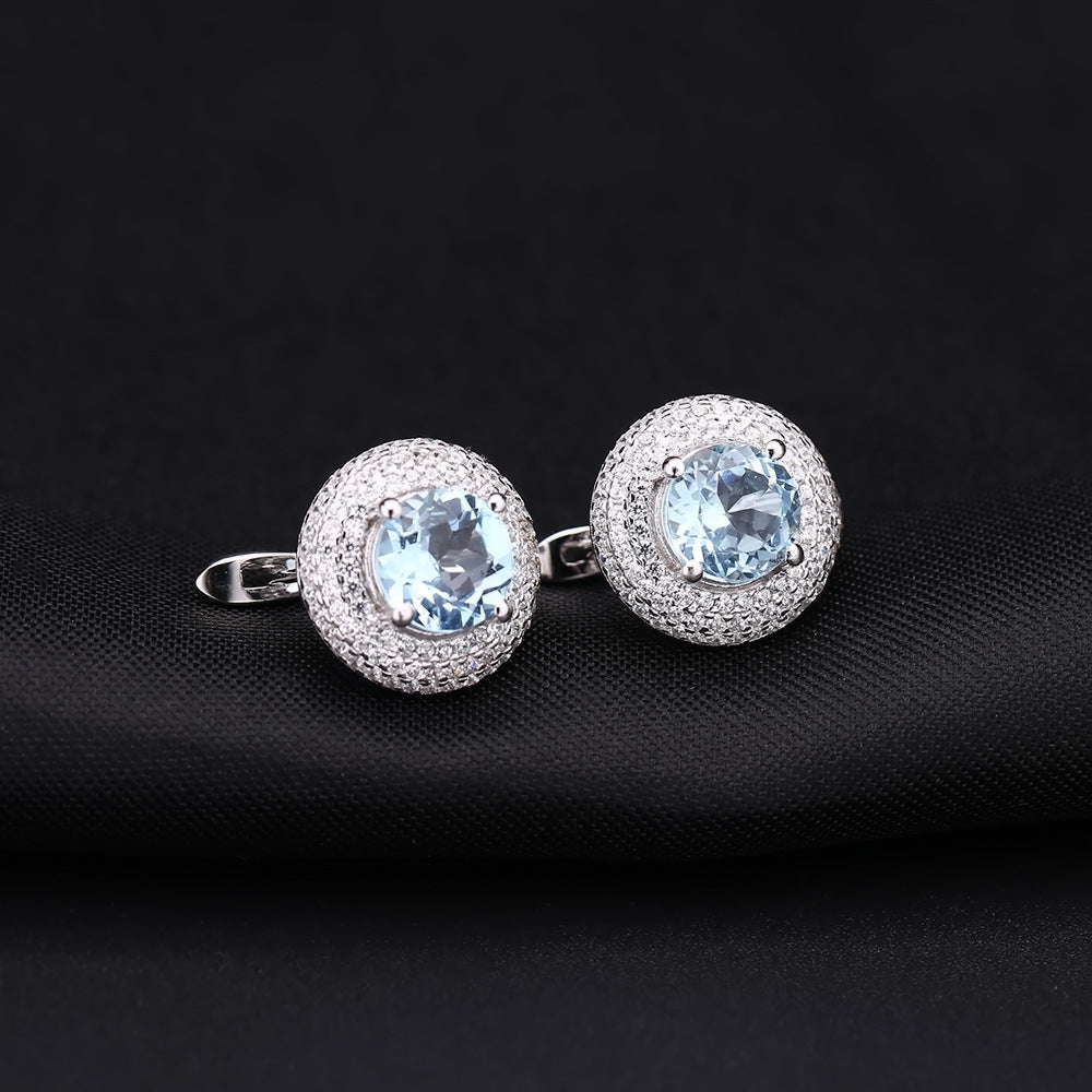 Natural Stone Topaz Earrings and Earrings s925 Silver Crystal Earrings and Earrings