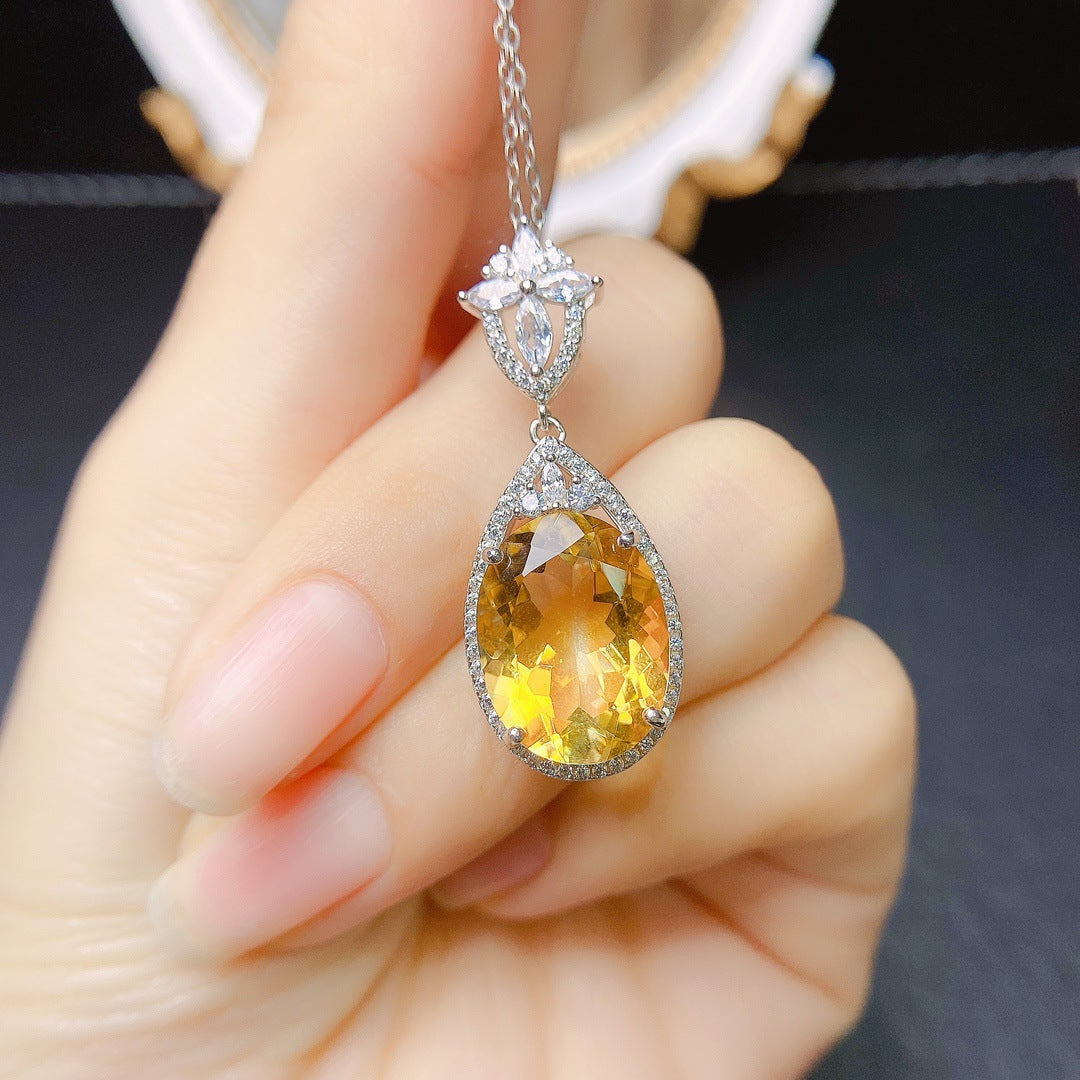 Pendentif citrine naturelle explosive, ensemble en argent S925, pierre centrale 12*16, offre spéciale