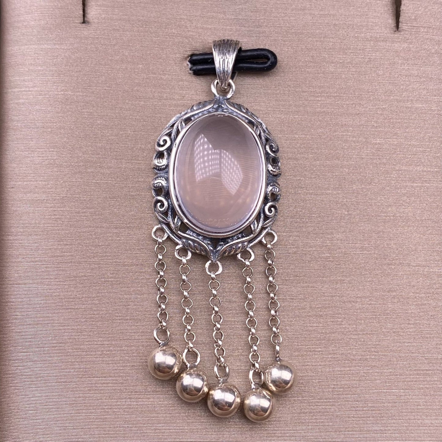 Pendentif pompon en cristal rose aigue-marine, pendentif rétro incrusté d'argent s925