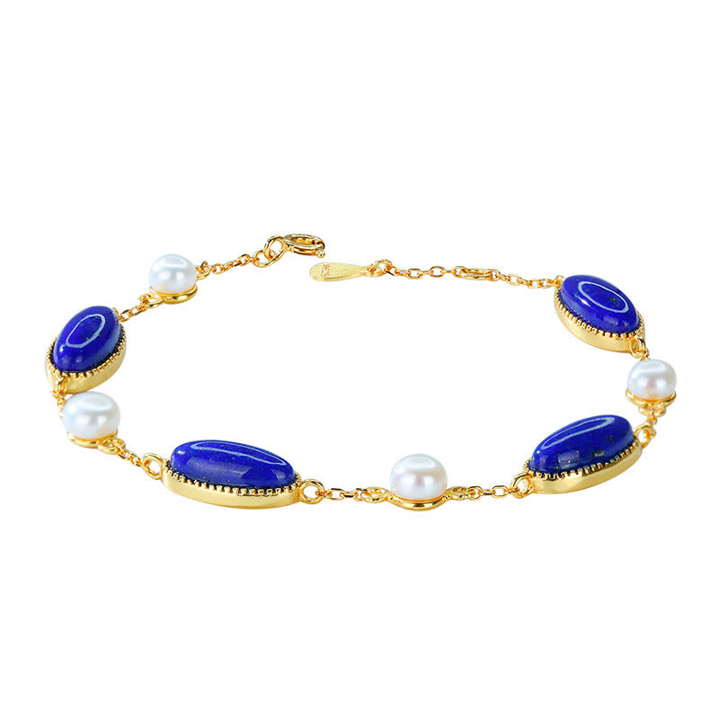 Pulsera de perlas de lapislázuli bañada en oro y plata S925