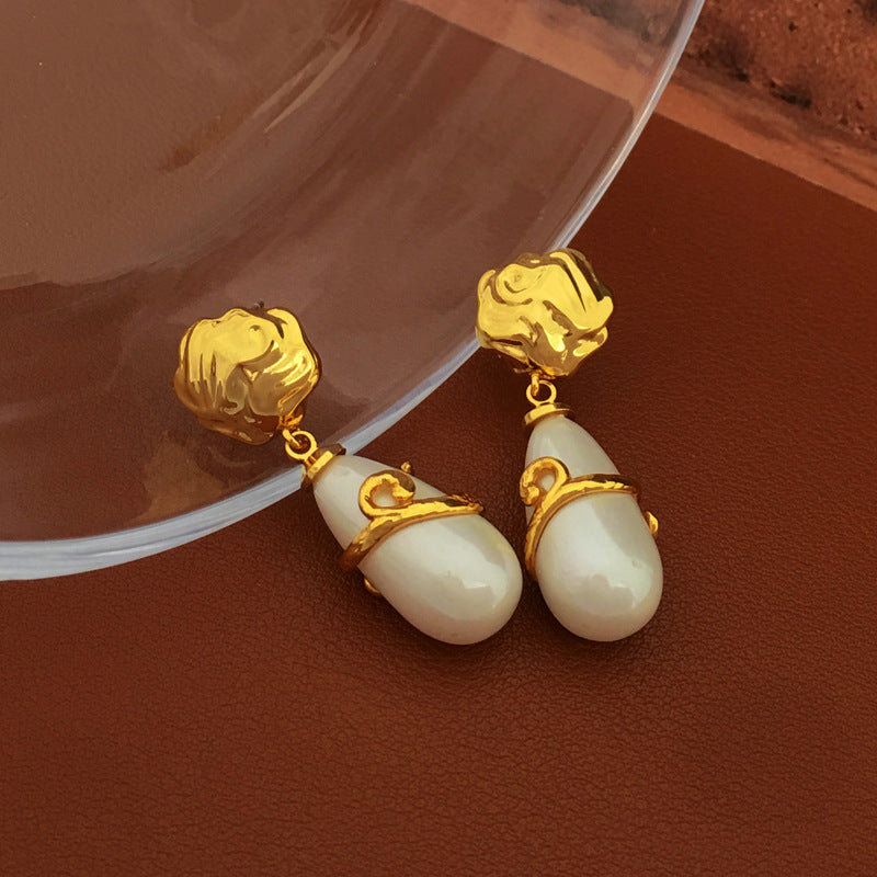 [DF]Self-designed S925 silver needle fashion Baroque Pearl Earrings with irregular water drops long ears