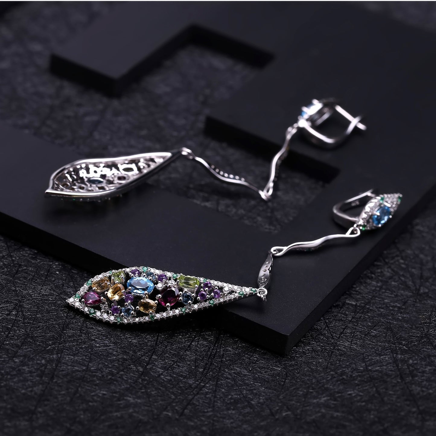 Long gemstone earrings with original jewelry accessories 925 silver inlaid natural color gemstone earrings and earrings