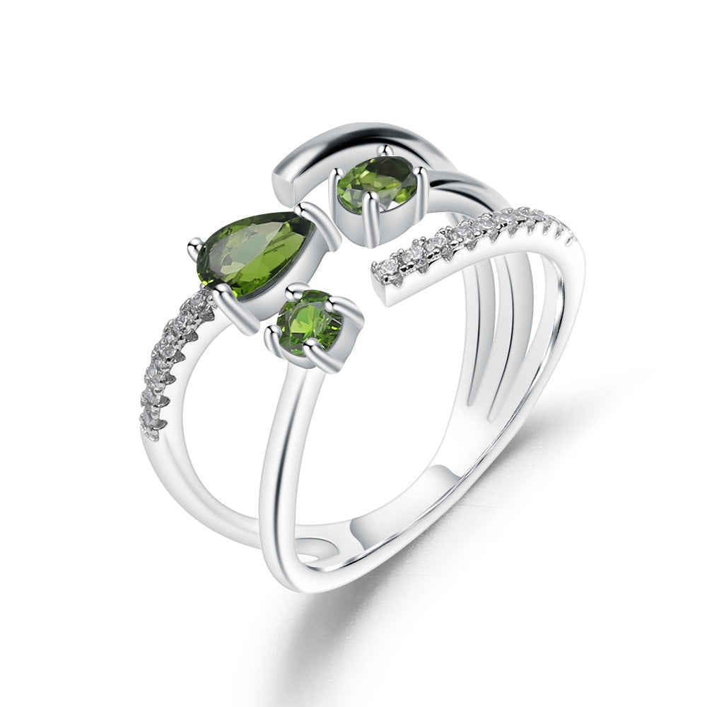 Bague ouverte réglable en argent sterling 925 DF 0,67 ct améthyste naturelle grenat diopside pierre précieuse Wwirls bague pour femme bijoux d'anniversaire