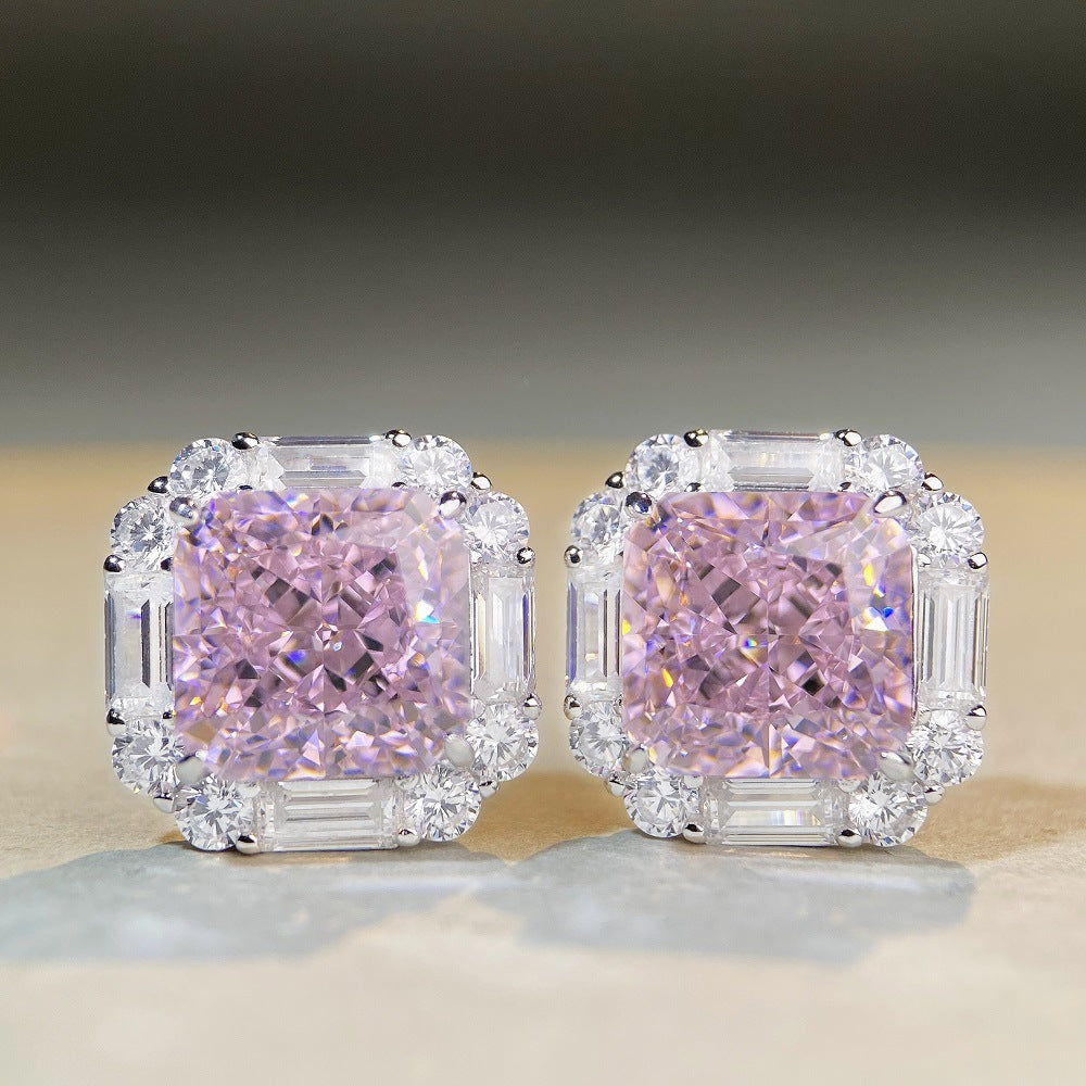 Pendientes de plata de ley S925 con diamantes rosas, bonitos pendientes de flor de cerezo rosa