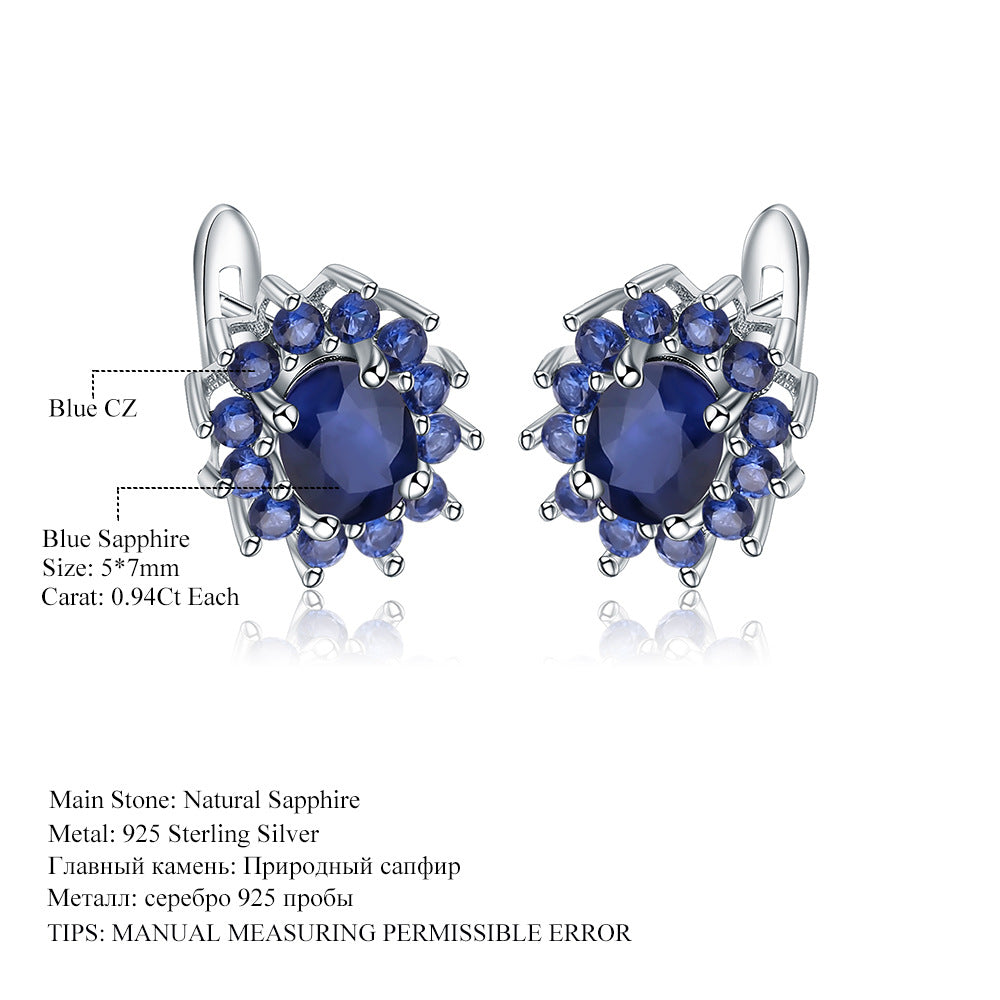 Processing sapphire earrings, earrings, and earrings set with gemstones s925 silver crystal earrings and earrings