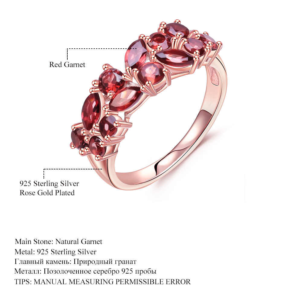 Natural Colorful Treasure Ring Fashion s925 Silver Plated Rose Gold Set Garnet Ring