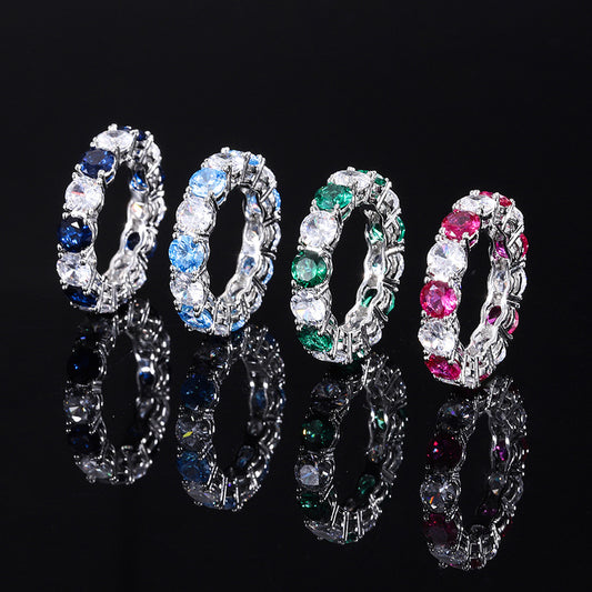 S925 all-over silver imitation colored gemstone 5mm geometric trend retro ring ring women