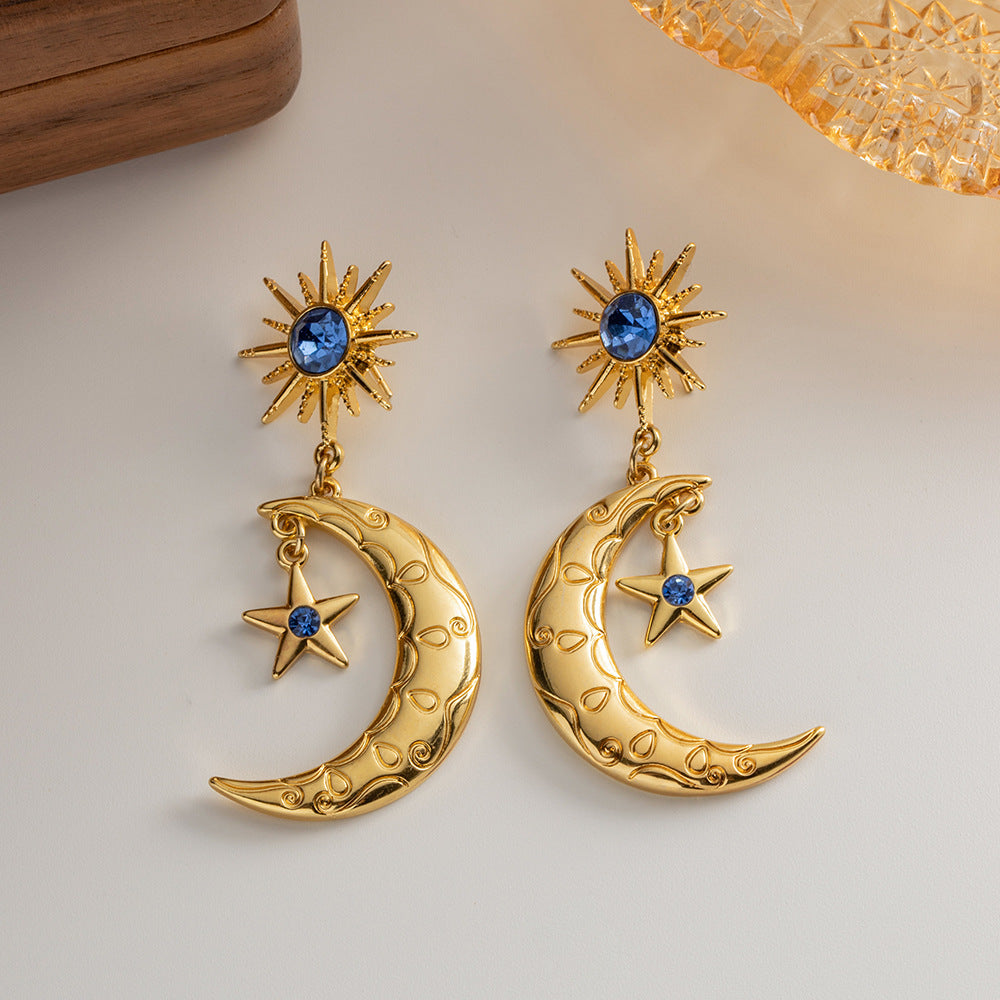 [DF]Chic Retro Hong Kong Style Moon and Star Earrings