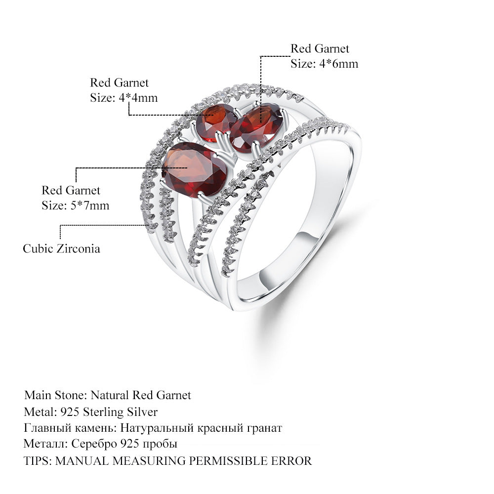 Natural garnet ring 925 silver inlaid natural colored treasure ring