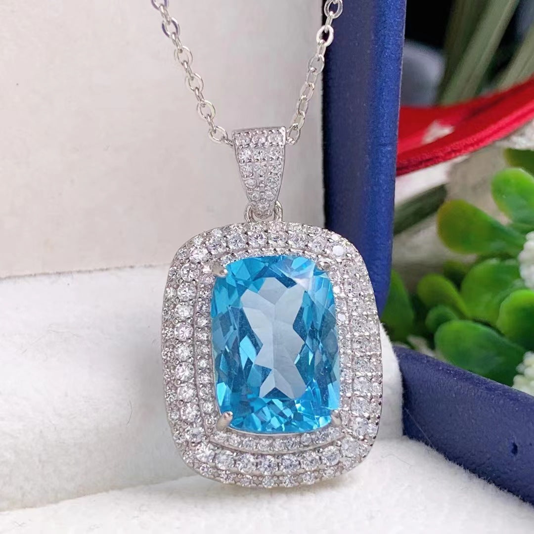 Topaz pendant S925 silver inlaid Topaz light luxury versatile women's pendant