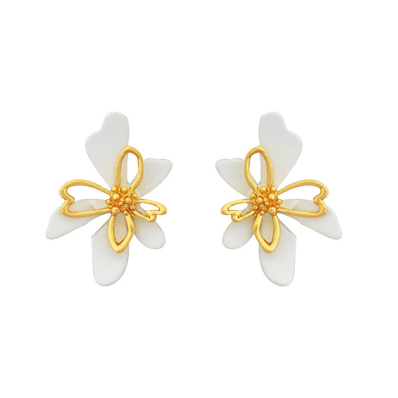 [DF]Original S925 silver needle vintage niche white flower stud earrings temperament high-end design new earrings