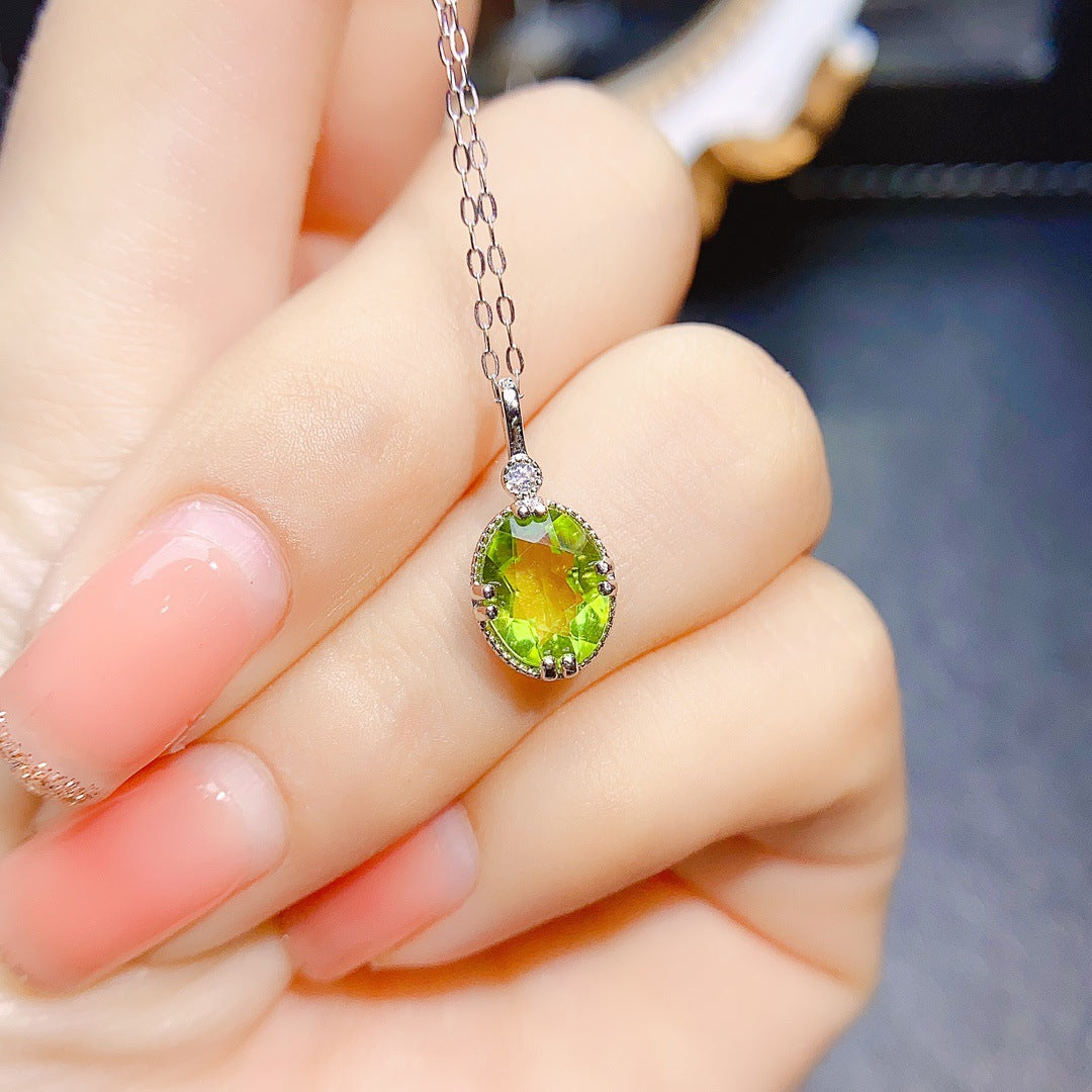 Colgante de peridoto natural con incrustaciones de plata S925, piedra central de 6 x 8, oferta especial