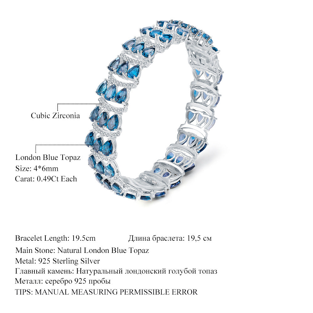 Bracelet incrusté de luxe en pierre naturelle topaze pour femme, bracelet multi-gemmes en argent s925