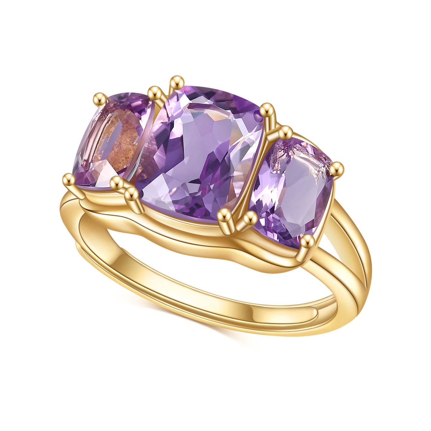 Natural colorful Brazilian amethyst ring s925 silver-plated 14k gold inlaid with gem ring.