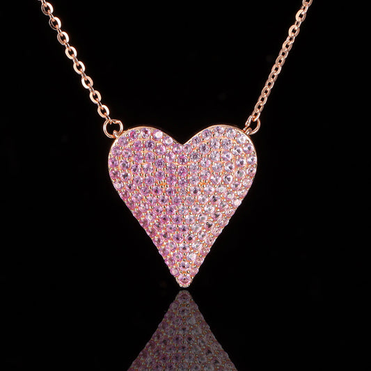 Love pendant inlaid with diamond sterling silver S925 necklace