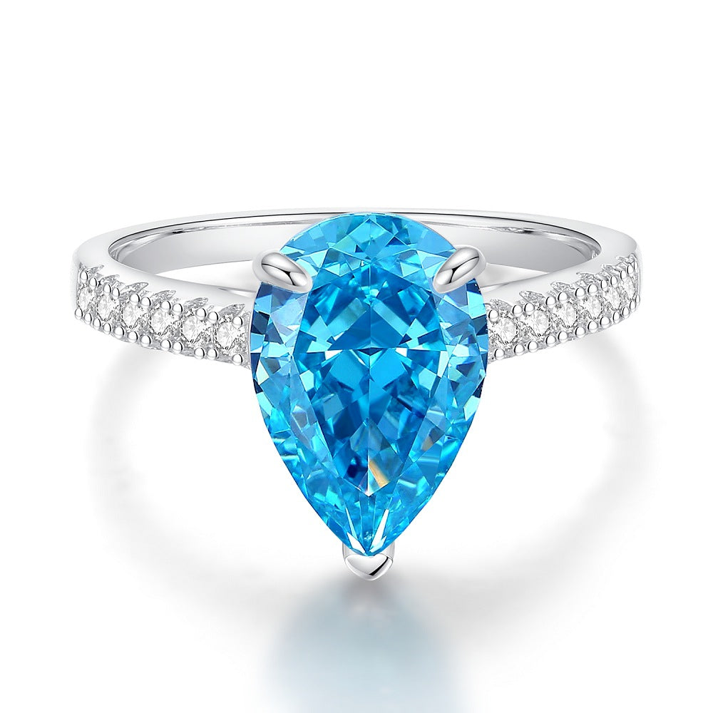 Bague coupe fleur de glace en argent S925, trésor bleu, Zircon, diamant à haute teneur en carbone, bague fleur de glace