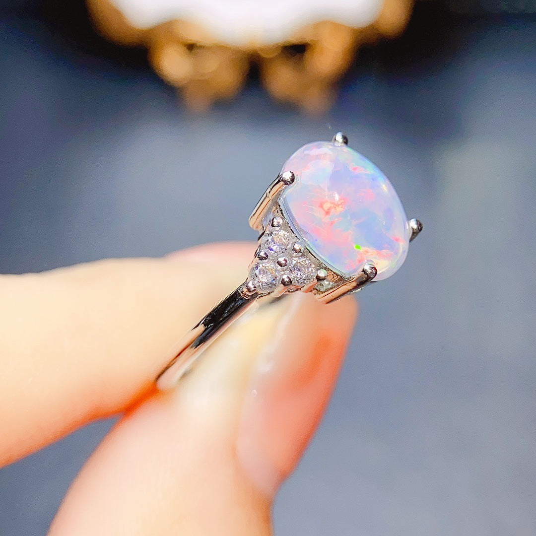 Natural white Opal Ring S925 silver set main stone 8*10 selling