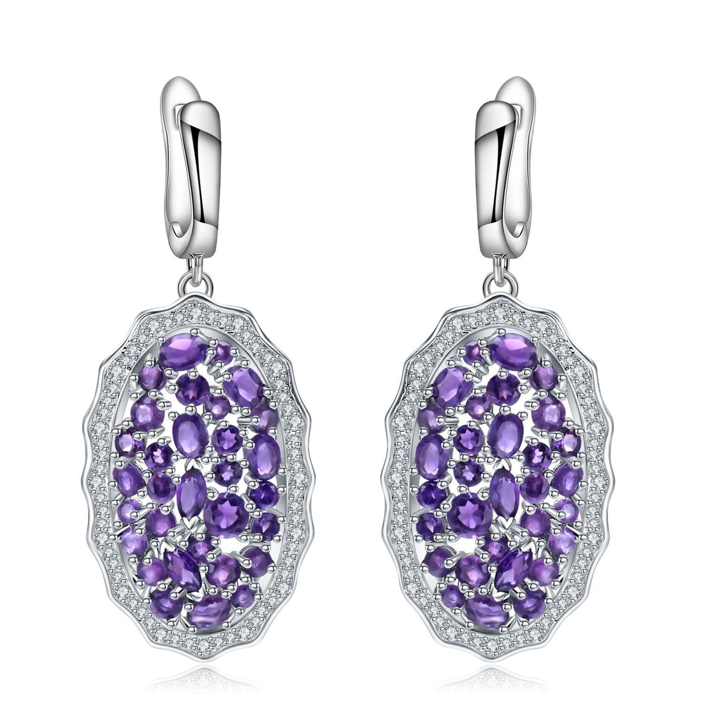 Natural Amethyst Earrings and Earrings Group Set with s925 Silver Inlaid Natural Colorful Treasure Earrings and Earrings