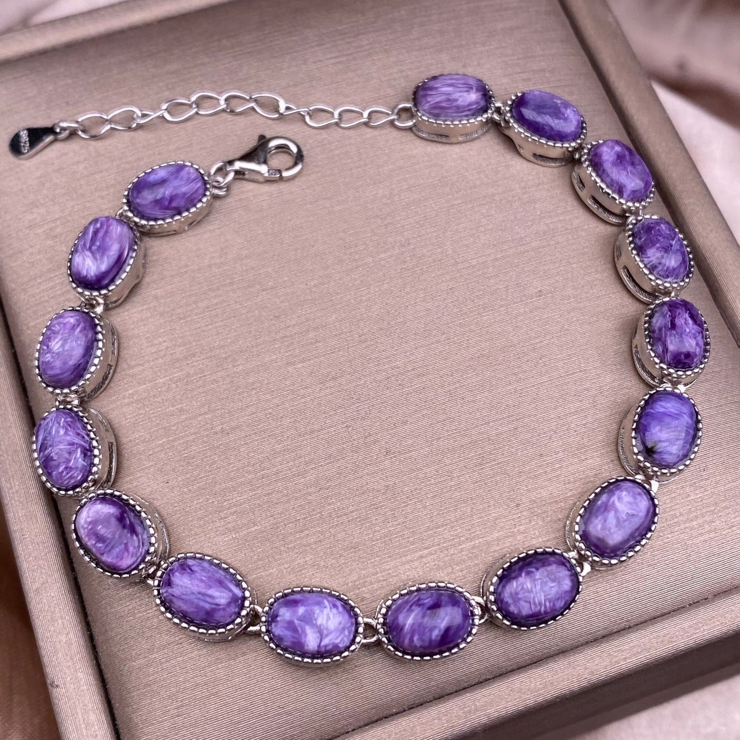 Purple Dragon Amethyst Bracelet S925 Silver Inlaid Simple Edge Multi Grain Women's Colorful Treasure Amethyst Handpiece