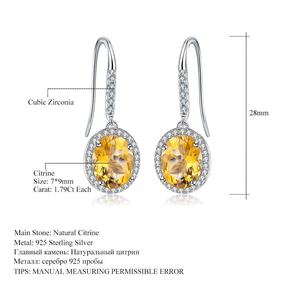 Personality s925 silver inlaid topaz earrings gemstone earrings