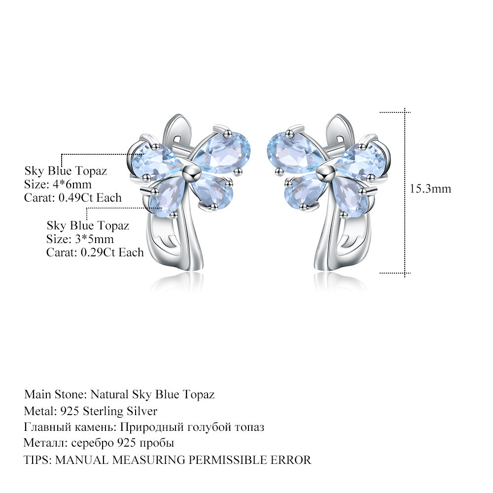 Natural Topaz Earrings s925 Silver Inlaid with Natural Colorful Treasure Earrings