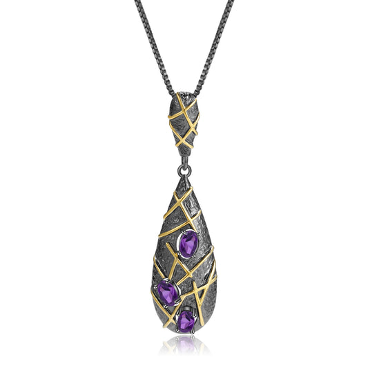 S925 silver natural amethyst necklace pendant