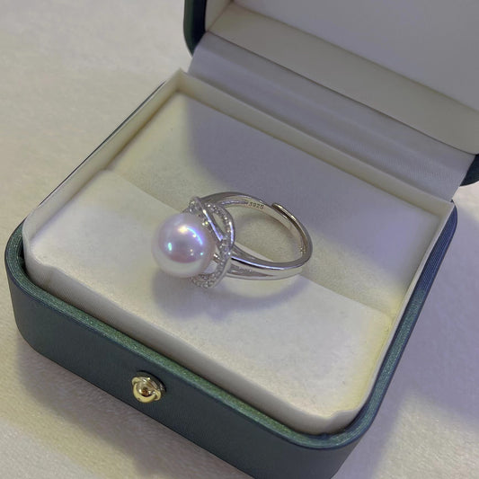 [DF]Nest-Inspired Adjustable Silver Ring with Freshwater Pearl