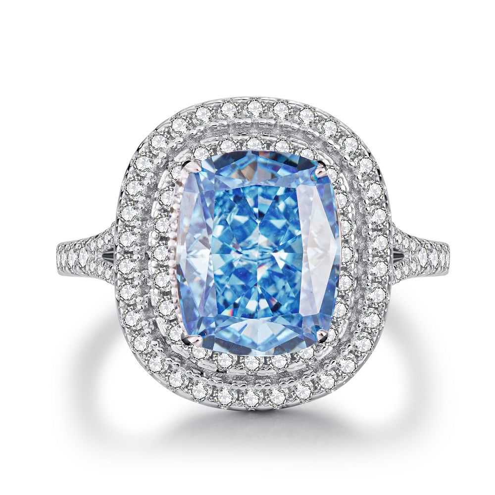 Bague coupe fleur de glace en argent S925, trésor bleu, Zircon, diamant à haute teneur en carbone, bague fleur de glace