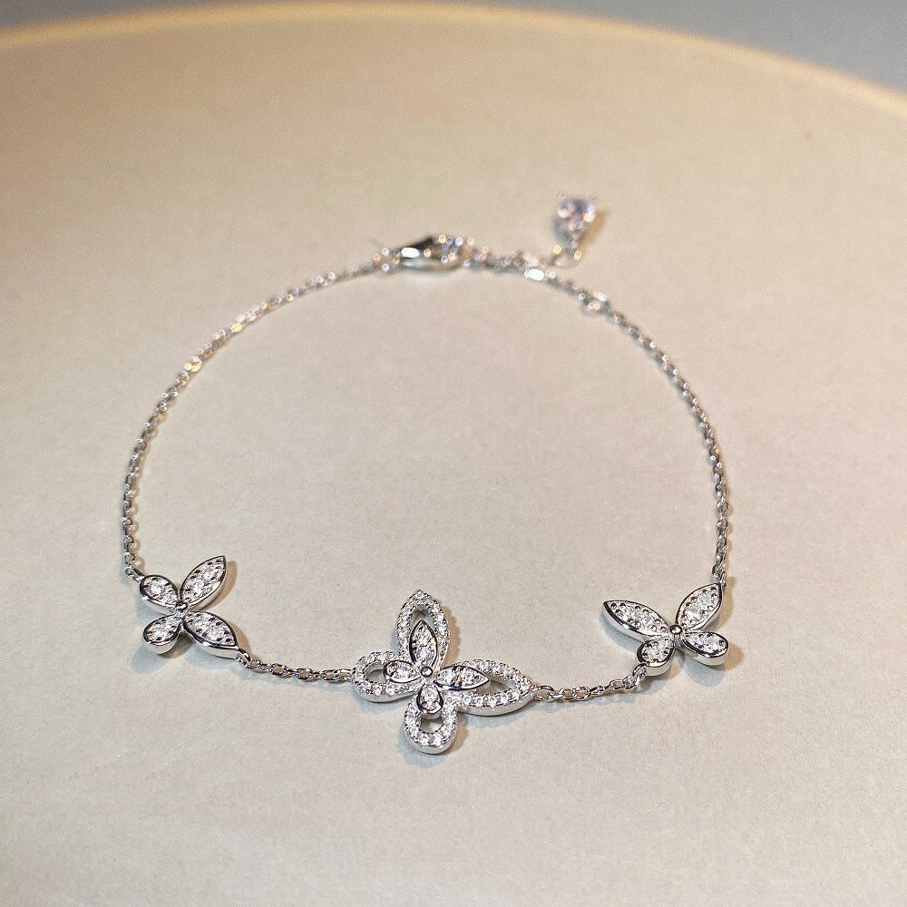 Pulsera de mariposa fantasma de plata esterlina S925 para mujer, cadena Joker sencilla con circonitas y diamantes