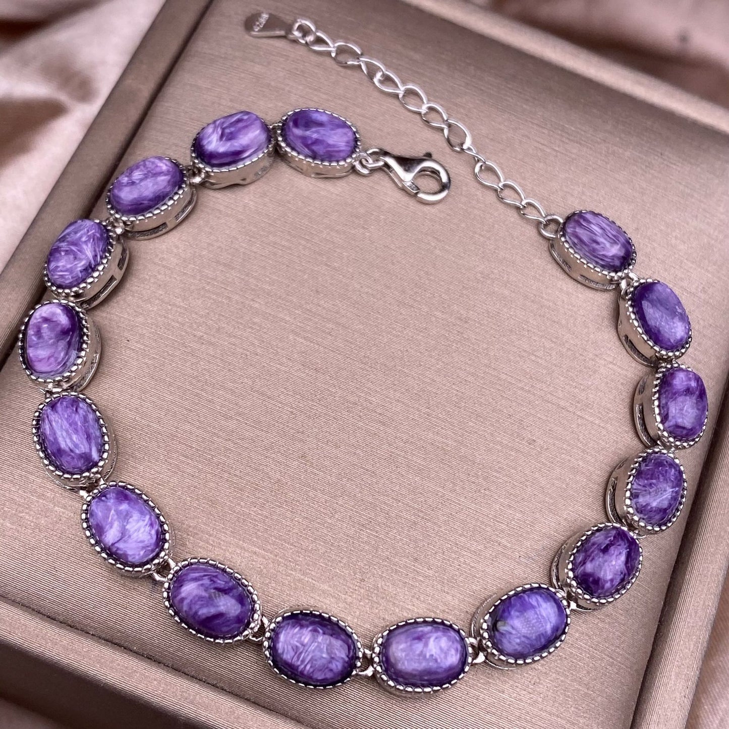 Purple Dragon Amethyst Bracelet S925 Silver Inlaid Simple Edge Multi Grain Women's Colorful Treasure Amethyst Handpiece