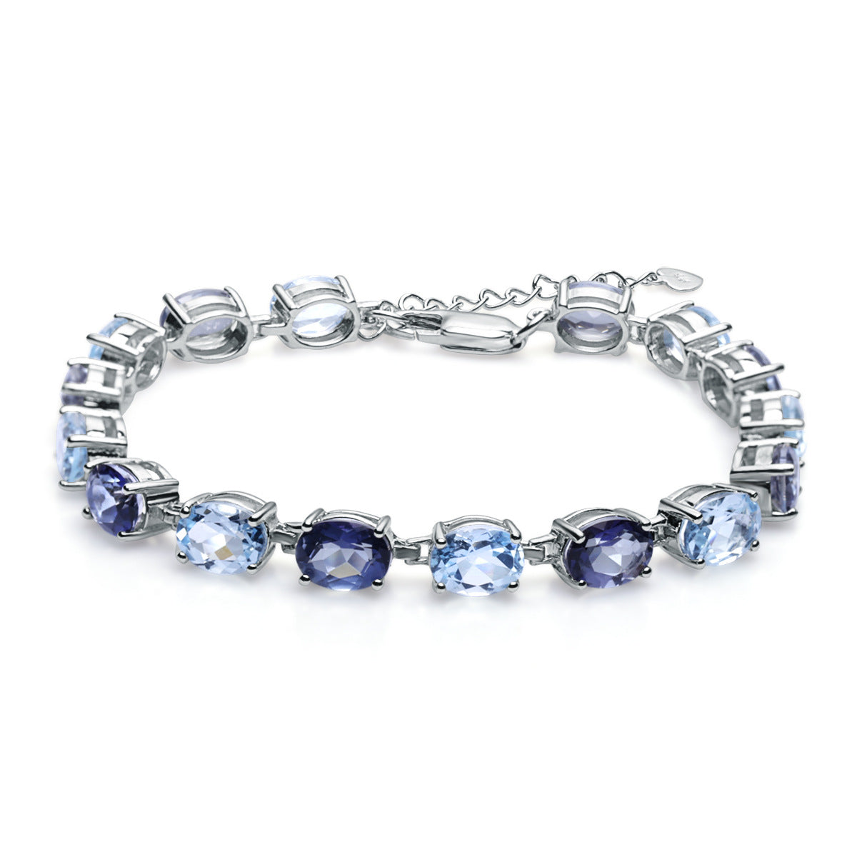 Pulsera de topacio natural de colores para mujer, pulsera de plata de ley 925 con incrustaciones de cristales de colores