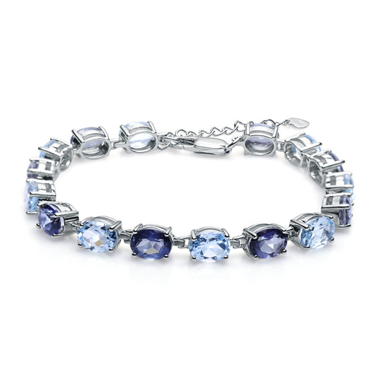 Bracelet en topaze naturelle colorée pour femme en argent sterling 925 incrusté de cristaux colorés