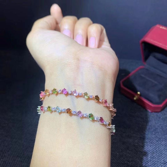 Natural Tourmaline Bracelet 925 Silver plated Sweet temperament bracelet