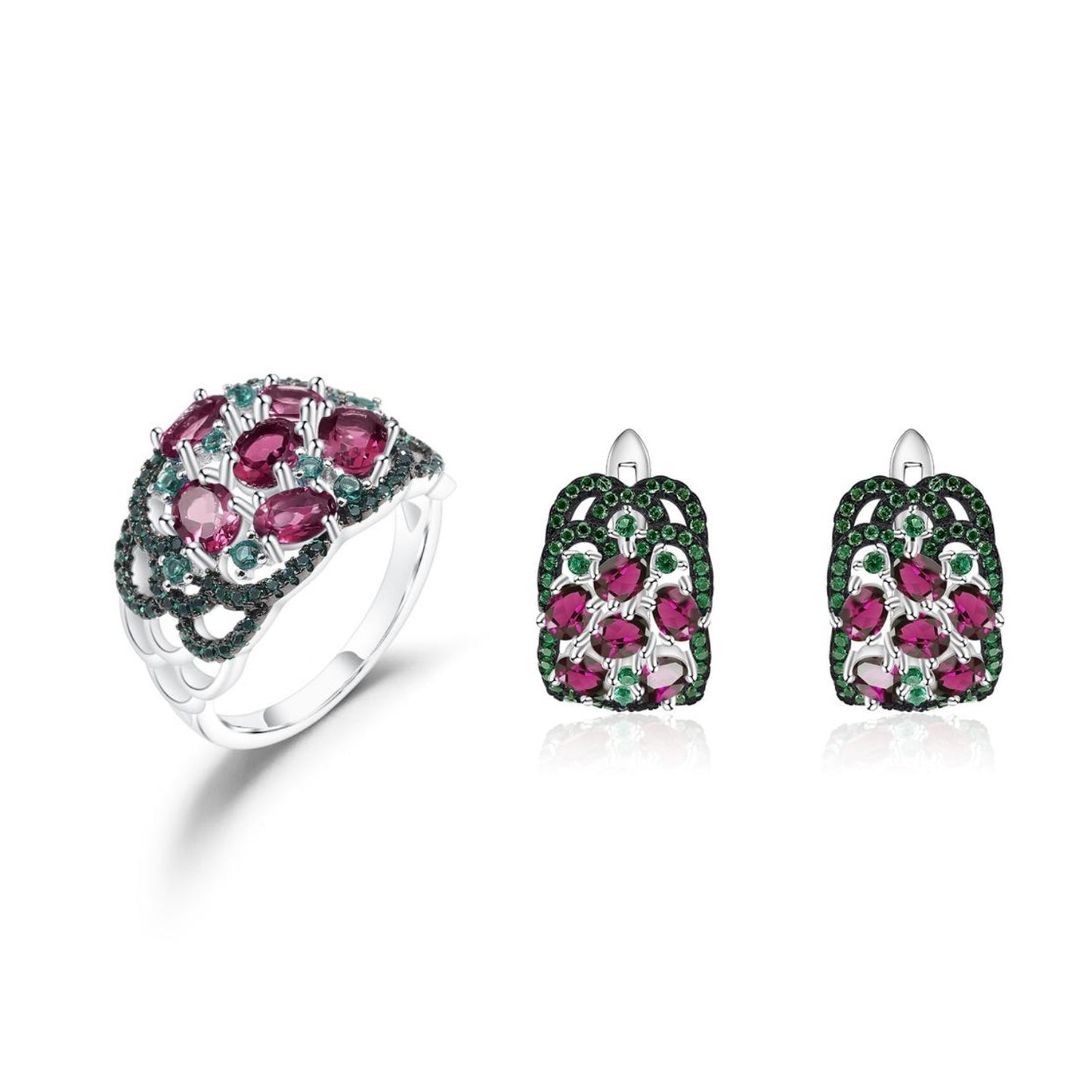 Boucles d'oreilles grenade Rose naturelle, ensemble d'argent 925, boucles d'oreilles en pierres précieuses