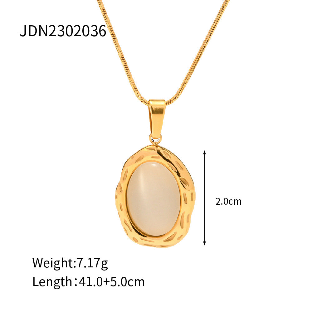 INS style cat's eye stone, light luxury, high-end feeling, niche necklace, stainless steel plated with 18K gold jewelry