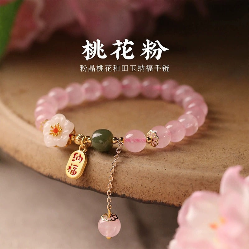 Pulseras de cristal rosa para mujer, cuentas de jade hetiano de cristal rosa