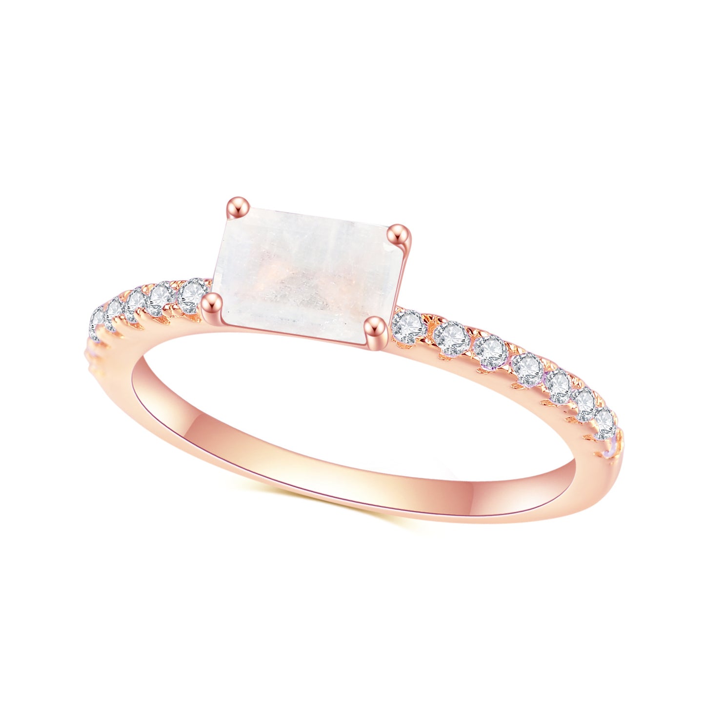 Bague en argent sterling S925 incrustée de pierres précieuses naturelles au clair de lune, bague en or rose de luxe légère de style simple et élégant à la mode