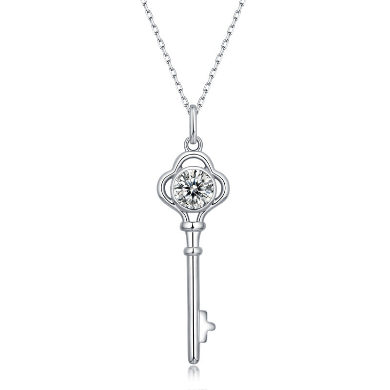 Collier clé en argent S925 avec pendentif moissanite, chaîne de clavicule pour femmes