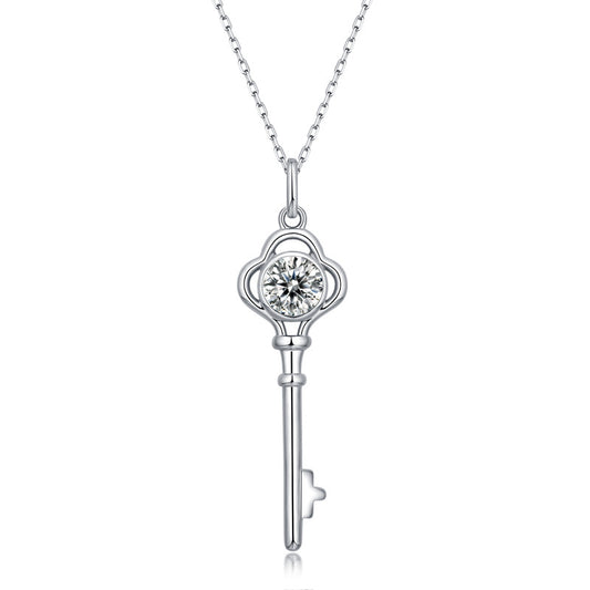 S925 silver key necklace with moissanite women's pendant clavicle chain