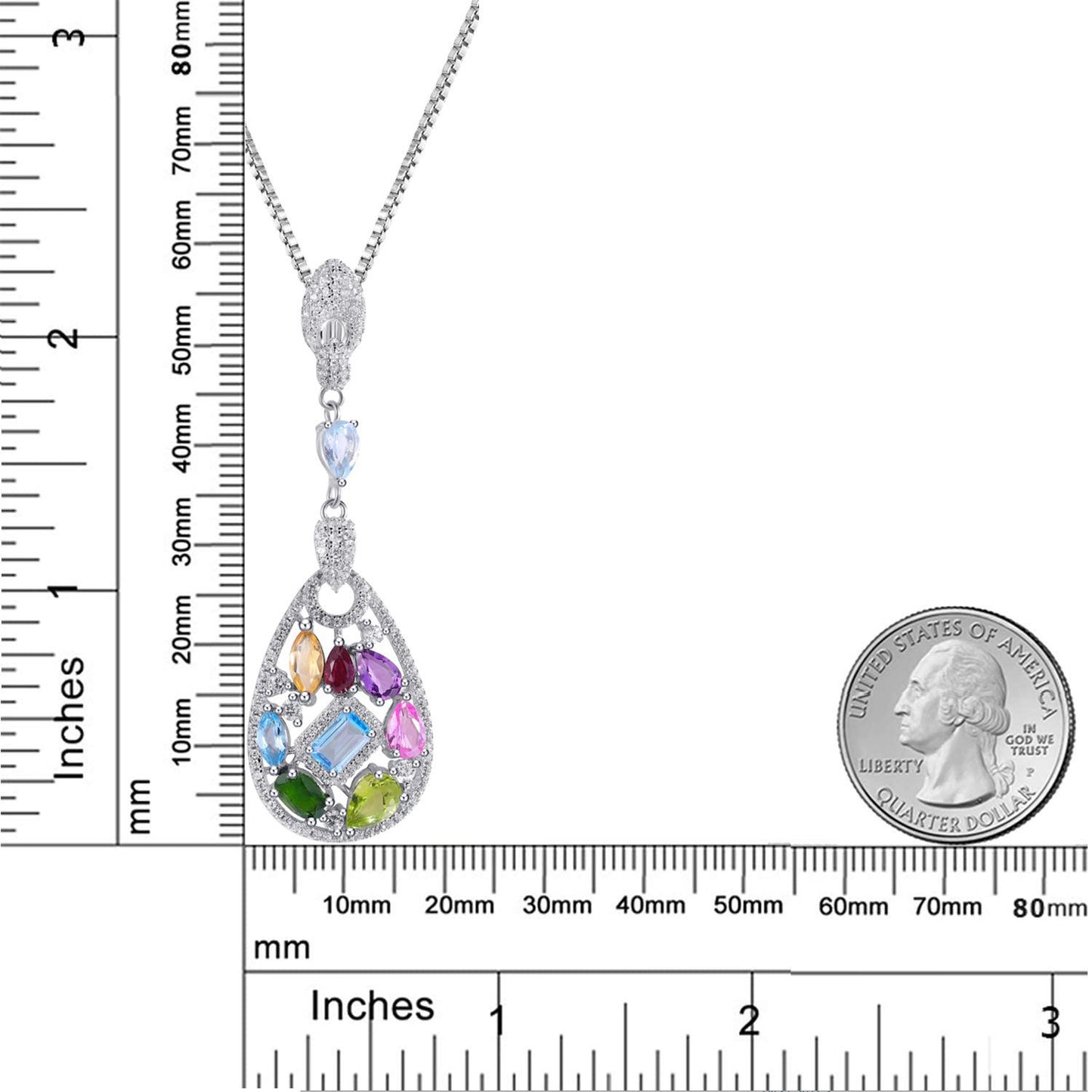 High fashion natural colored gems Topaz pendant 925 sterling silver for girlfriend&#039;s birthday gift necklace.