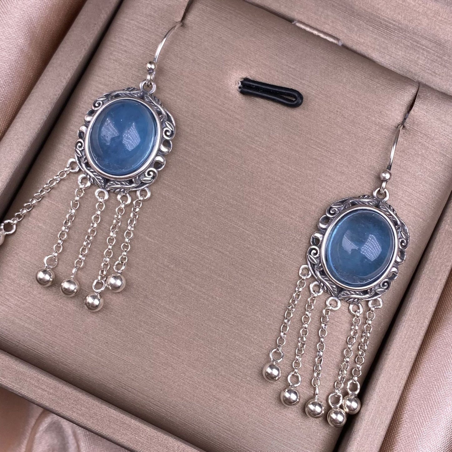 Aquarmarine Earrings s925 Silver Inlaid Long Tassel Earhook Colorful Treasure Crystal Silver Earrings