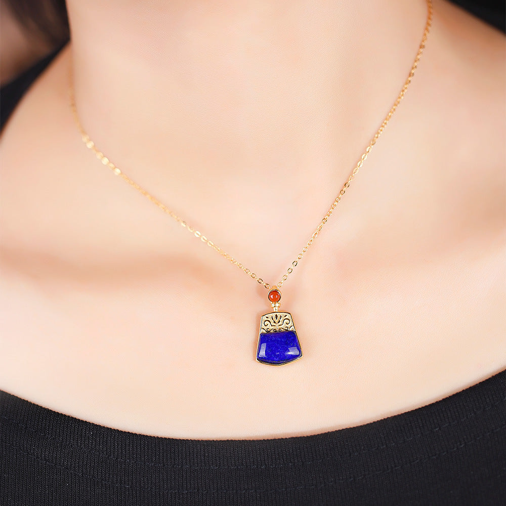 S925 silver gilded lapis lazuli necklace Hotan Jade necklace