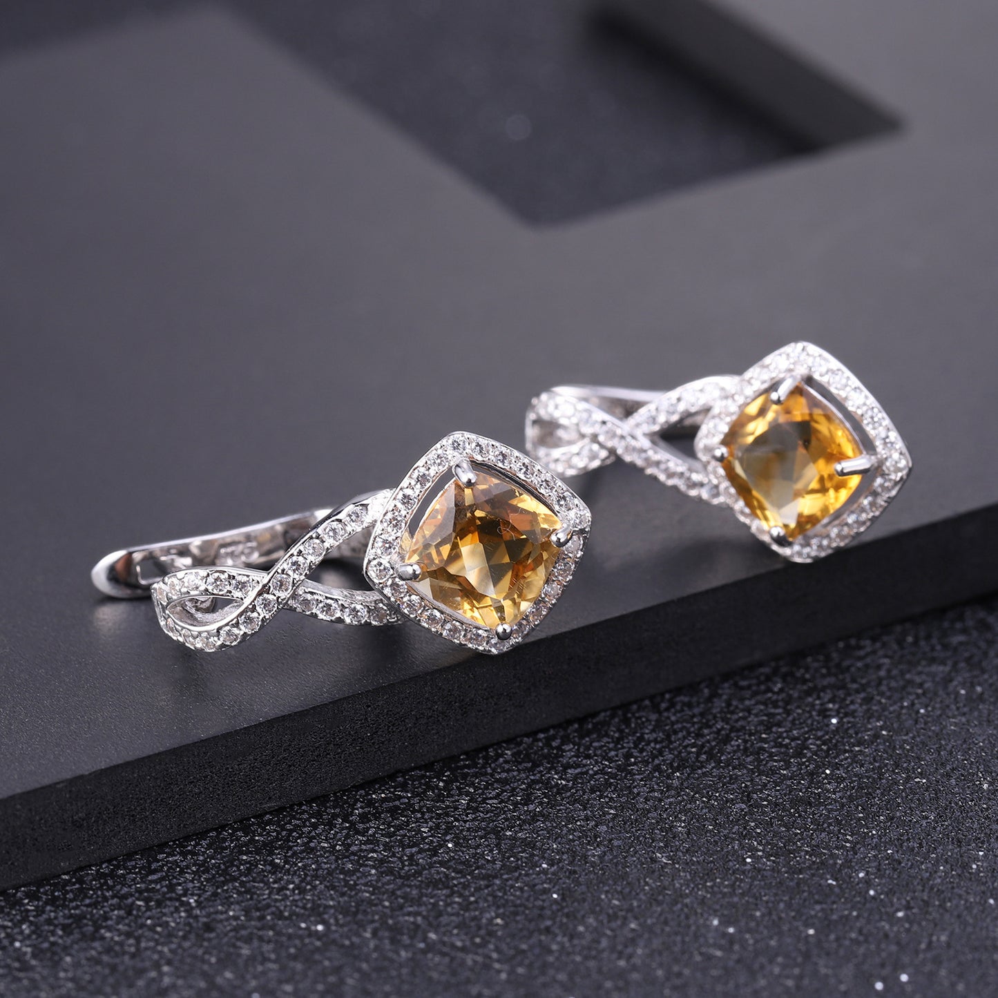 Natural stone women's earrings and earrings s925 silver inlaid with yellow crystal earrings and gemstone earrings